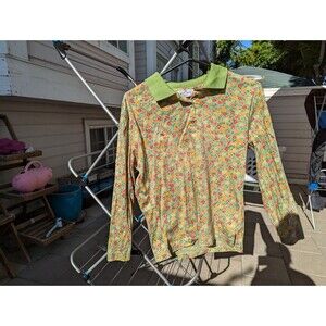 "Marco Trani" Floral Collared Long Sleeve Red, Orange, Yellow, & Green